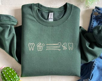 Dentist Embroidered Sweatshirt, Dental Office Team Sweater, Embroidery Dental Hygienist Hoodie, Gift For Dentist, Tooth Lover Crewneck