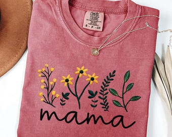 Embroidered Mama Floral Shirt, Embroidered Grandma Shirt, College Block Design, Gigi Nana Gift, Custom Mothers Day Gifts for Mama