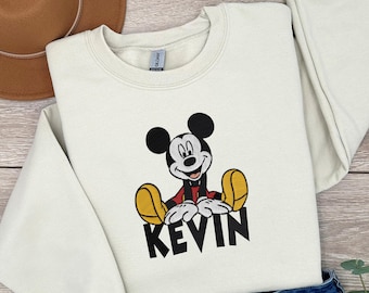 Embroidery Mickey Name Sweatshirt, Embroidered Mickey Mouse Sweater, Disney Trip Embroidered Hoodie, Embroidery Disney Vacation Sweater