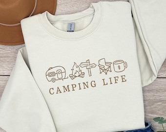 Embroidered Camping Life Sweatshirt, Camping Crew Sweater, Camp Life Hoodie, Embroidered Camping Sweatshirt, Embroidery Camping Gift