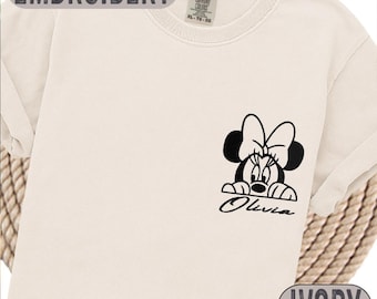 Minnie Name Embroidery Shirt, Embroidered Minnie Mouse Shirt, Disney Trip Embroidered Shirt, Embroidery Disney Vacation Matching Tee