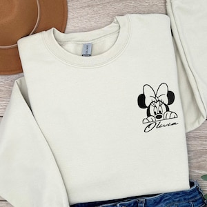 Minnie Name Embroidery Sweatshirt, Embroidered Minnie Mouse Sweater, Embroidery Disney Vacation Matching Tee, Disney Trip Embroidered Hoodie