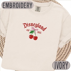 Coquette Cherry Disneyland Embroidered Shirt, Embroidered Disneyland EST 1955 Shirt, Disney Inspired Embroidery Shirts, Disneyland Tee