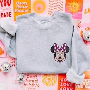 Disney Embroidery Sweatshirt, Embroidered Minnie Mouse Sweater, Disney Trip Embroidered Hoodie, Embroidery Disney Vacation Matching Sweater