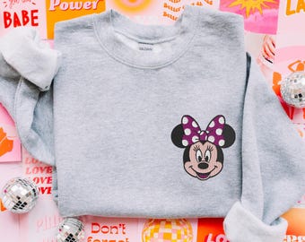Disney Embroidery Sweatshirt, Embroidered Minnie Mouse Sweater, Disney Trip Embroidered Hoodie, Embroidery Disney Vacation Matching Sweater