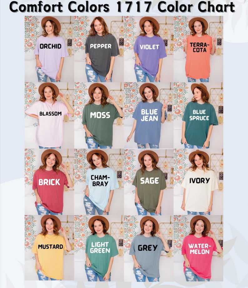 The image is a color chart featuring a total of 1717 different colors, each corresponding to a different person's shirt. The colors include various shades of pink, blue, green, and other hues, as well as neutral tones like gray and white. The chart is organized into a grid with four rows and three columns, showcasing the diverse range of colors available for each person to choose from.