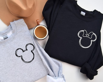 Mickey Minnie Name Embroidery Sweatshirt, Embroidered Mickey Mouse Sweater, Disney Trip Embroidered Hoodie, Embroidery Disney Vacation Gift