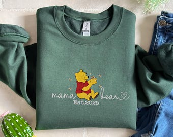 Embroidery Mama Est Sweatshirt, Embroidered Mama Bear Sweater, Mothers Day Gift, Personalized Mama Bear Hoodie, Embroidery Mothers Day Shirt
