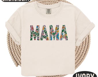 Embroidered Mama Floral Shirt, Embroidered Grandma Shirt, Gigi Nana Gift, College Block Design, Custom Mothers Day Gifts for Mama