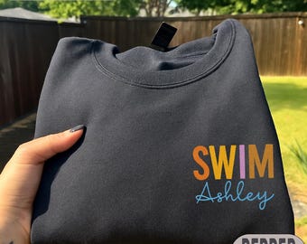 Custom Name Swim Shirt, Embroidered Swim Day Shirt, Swim Instrucktor Custom Shirt, School Swim Team Shirt, Embroidery Swim Squad Shirt