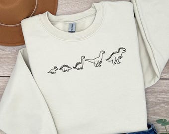 Embroidered Dinosaurs Sweatshirt, Dino Family Sweater, Dinosaurs Lover Gift, Gift for Geologist, Dino Embroidered Hoodie, Dinosaur Sweater