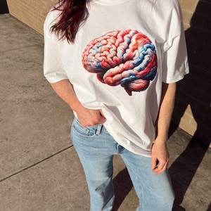 Big Brain Energy Tee Shirt - White Short Sleeve with Brain Design