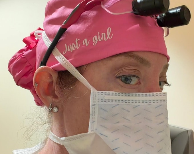 Featured listing image: Just a Girl Pink Scrub Cap