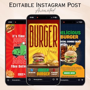 Editable Instagram Template, Burger Shop, Food Promo, Social Media Marketing, Digital Download, Fast Food Instagram Post 6