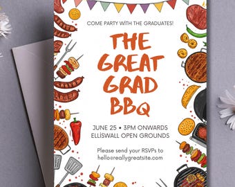 Editable Graduation BBQ Invitation, Digital Grill Party Card, Custom Grad Cookout, Printable Summer Invite 99