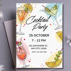 Editable Cocktail Party Invitation, Digital Download, Custom Printable Drink Invite, Modern Cocktail Evite 88