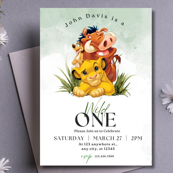 Wild One Birthday Invitation, Lion King, Customizable Template (Digital Download)