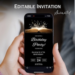 Editierbare Magische Buch-Geburtstagseinladung | Digitaler Download | Druckbare Storybook Party einladen | Personalisierte Kinder Geburtstagskarte | Fantasy-Thema 2