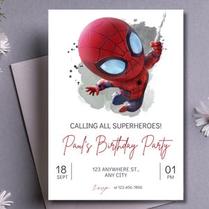 Invito di compleanno modificabile di Spiderman / Download digitale / Invito per festa di supereroi / Invito personalizzabile per bambini / Download immediato 52