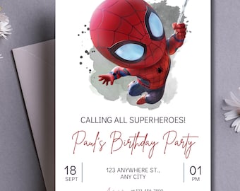 Invito di compleanno modificabile di Spiderman / Download digitale / Invito per festa di supereroi / Invito personalizzabile per bambini / Download immediato 52