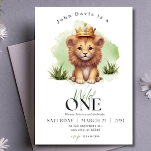 Editable Wild One Birthday Invitation, Lion 1st Birthday Invite, Jungle Safari Party, Digital Download, Instant Access Template 16