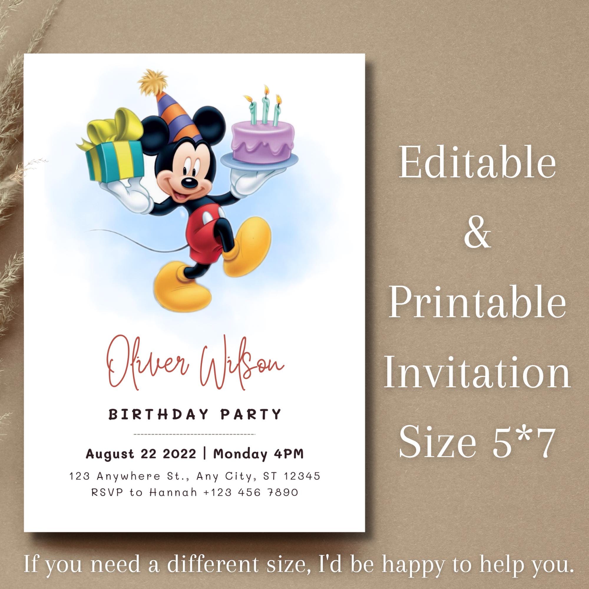 Editable Mickey Mouse Birthday Invitation, Digital Download, Instant ...
