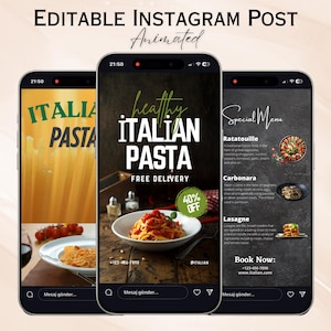 Unwiderstehliche italienische Pasta Instagram Vorlage | instagram bearbeitbare Lebensmittel Promo | Social Media Marketing für Restaurants | Digitale 8