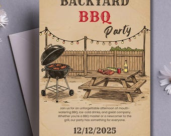 Editable Backyard BBQ Invitation, Digital Download, Custom BBQ Party Invite, Printable Grill Party Template 87