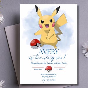 Faire-part d'anniversaire Pokémon modifiable, invitation à une fête Pikachu, téléchargement numérique, carte d'anniversaire enfant personnalisable, modèle à accès instantané 19