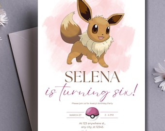 Bewerkbare Pokemon-verjaardagsuitnodiging | Eevee-feestuitnodiging | Digitale download | Afdrukbare kinderuitnodiging | Directe download 24
