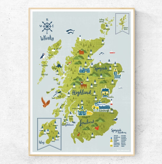 map of scottish distilleries Whisky Map Of Scotland Etsy map of scottish distilleries