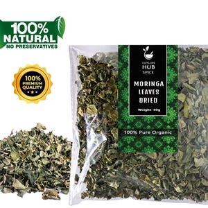Dried Moringa Leaves | Organic Moringa Oleifera | 100% Natural Superfood | Whole Herbal Tea Leaves