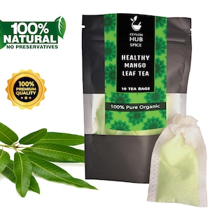 Mango Leaf Tea Bags | 100% Natural Dried Mango Leaves | Herbal Tea from Ceylon | Organic Infusion | Caffeine-Free | Herbal Wellness Tea