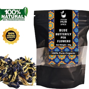 Blue Butterfly Pea Flower Tea | Dried Organic Flowers | Clitoria Ternatea | Herbal Tea | 100% Natural Drink | 100g Bulk Bag