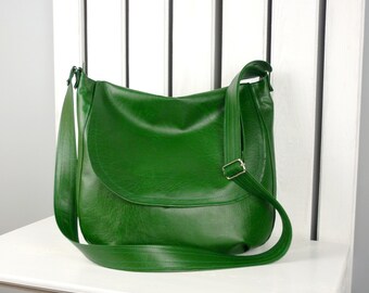 green leather purse