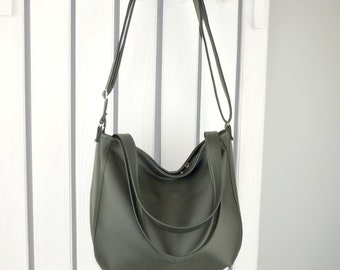 Black leather hobo bag, crossbody tote, large vegan sling shoulder purse, small bag for women, casual handbag, gift for vegan