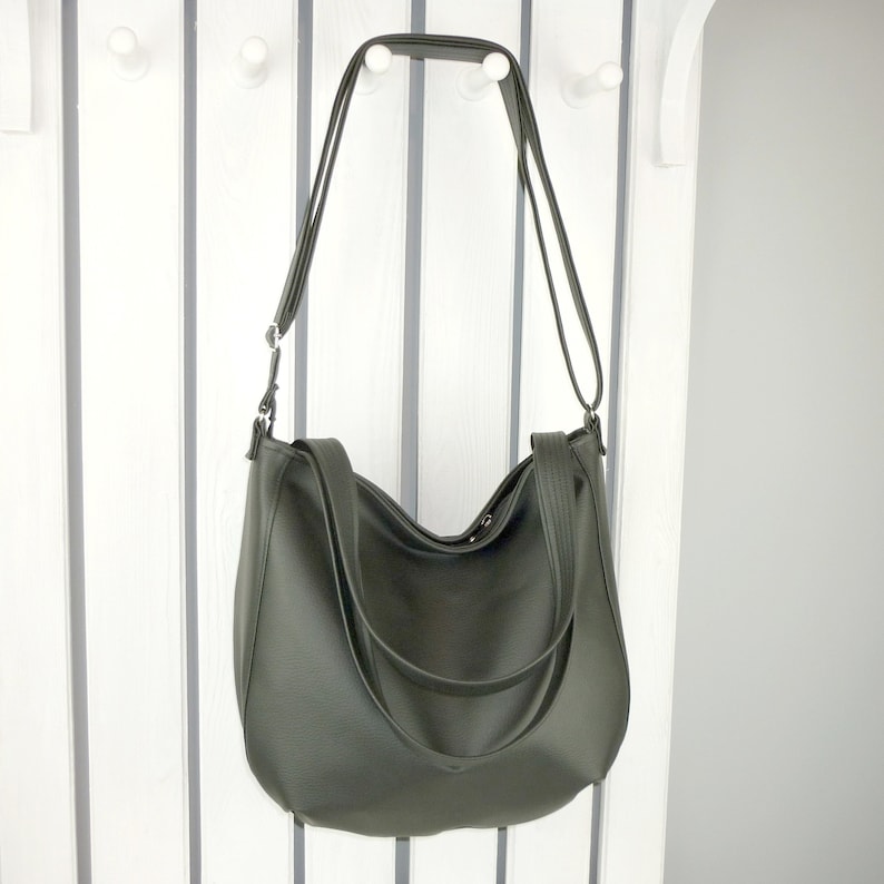 Black Leather Hobo Bag Crossbody Tote Large Vegan Sling Etsy
