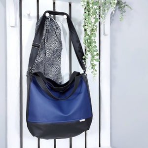novelty navy blue hobo purse, custom leather bag for women, minimalist vegan crossbody tote, messenger handbag for school, gifts for mother image 4