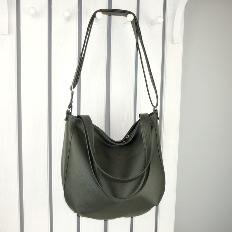 Black vegan leather crossbody tote bag large sling shoulder | Etsy