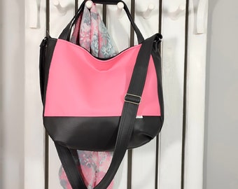 pink shopper hobo bag for women, handmade over shoulder purse, large leather crossbody tote, custom messenger handbag, trendy sister gift