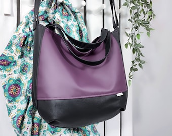 purple vegan leather crossbody purse, day cross body tote bag with zipper, eco friendly work shoulder handbag, surprise gift for girlfriend