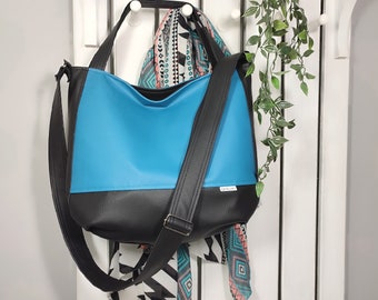 teal leather hobo bag, large shopper purse, summer crossbody tote, designer shoulder handbag,  slouchy messenger bag, beautiful gift for her