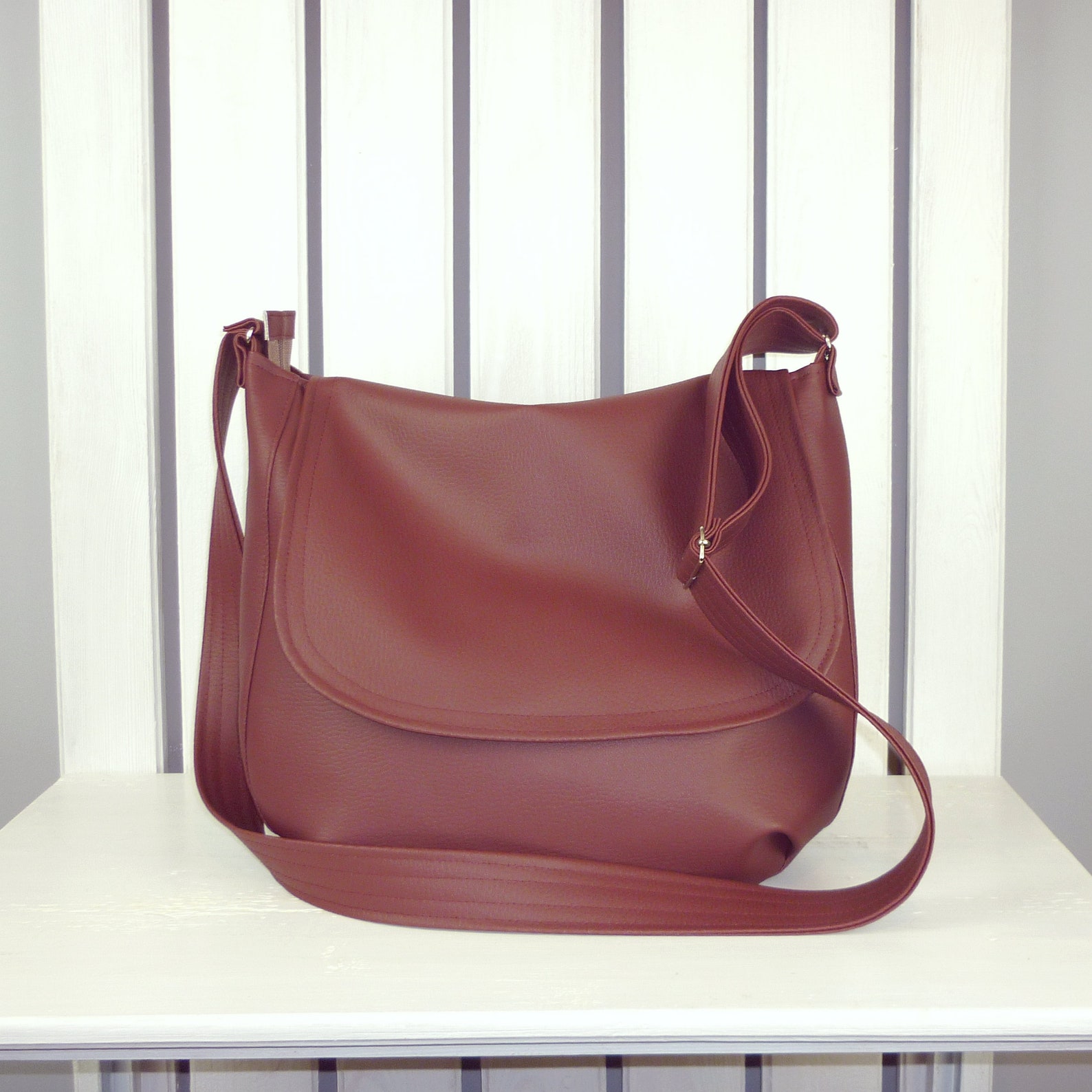 Large Vegan Messenger Bag for Women Burgundy Red Vegan Etsy