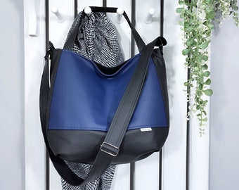 novità borsa hobo blu navy, borsa in pelle personalizzata per le donne, borsa a tracolla vegana minimalista, borsa a tracolla per la scuola, regali per la madre