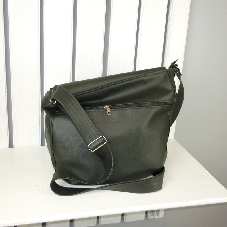 Large Vegan Messenger Bag for Women Black Crossbody Purse Etsy