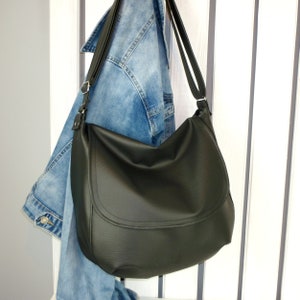 Large vegan crossbody purse, black work messenger bag with zipper, flap cross body shoulder bag for women