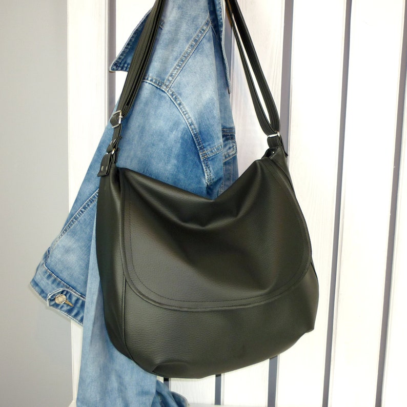 Large Vegan Messenger Bag for Women Black Crossbody Purse Etsy