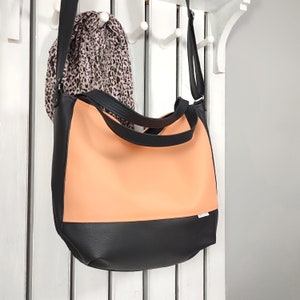 Hell Orange Schwarze Tote – Vegane Hobo Crossbody Geldbörse mit Schulterriemen mit Reißverschluss – Zweifarbiger Alltags Shopper für Sie | Ankate-Stil