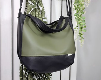 borsa hobo a tracolla verde militare vegana, borsa shopper casual, grande borsa a spalla verde oliva, borsa messenger kaki, regalo personalizzato per la mamma