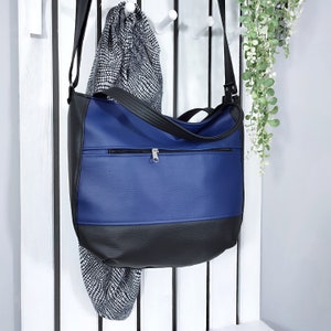 novelty navy blue hobo purse, custom leather bag for women, minimalist vegan crossbody tote, messenger handbag for school, gifts for mother image 3